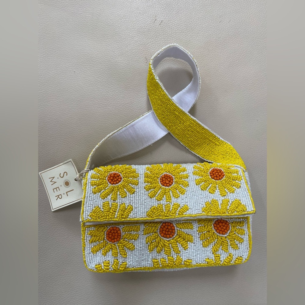 Viral hand beaded handbag! Yellow and White Beaded Women's Bag